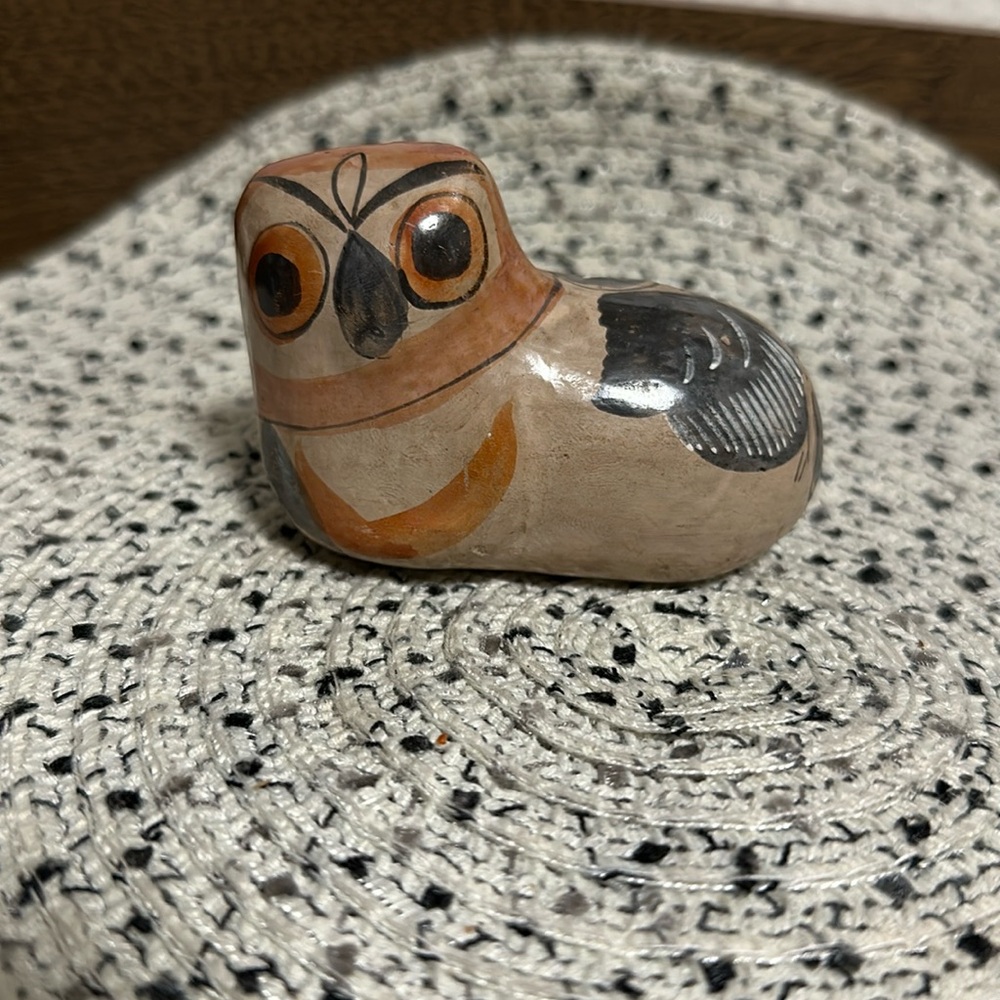 Tonala Mexican folk art pottery owl figurine.